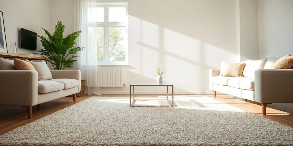 Vardagsrum med IKEA matta och möbler