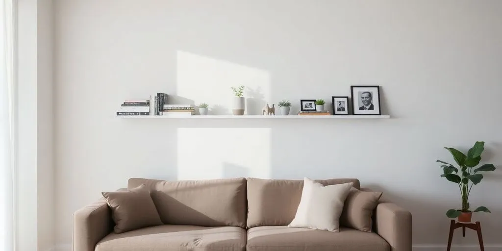 Hylla bakom soffa med förvaring