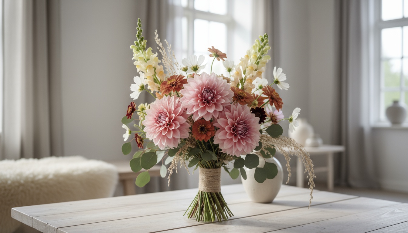 Bukettkomposition av snittblommor